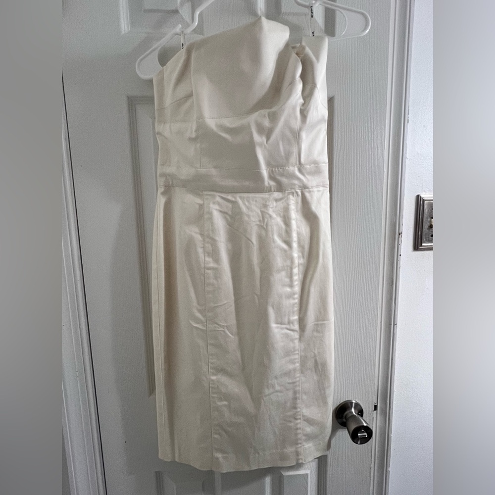 Bebe Cream Strapless Sheath Dress for Weddings